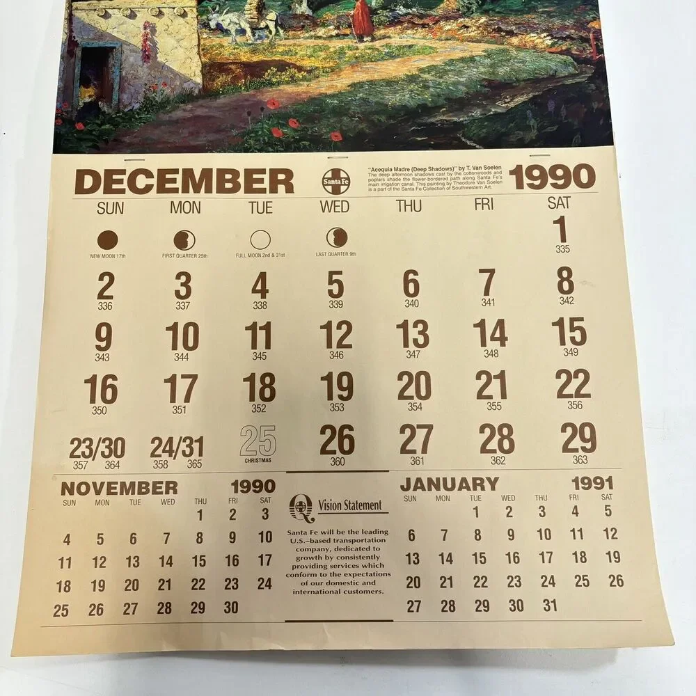 ATSF VTG 1991 Santa Fe Railway Color Calendar Pages Intact Artwork Soelen